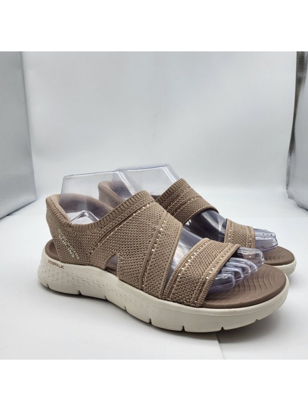 Skechers Women's sz 6 GO WALK Flex Belle Slip On Sandals Taupe hands free vegan